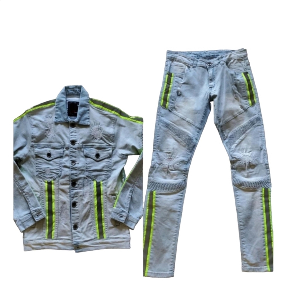 REFLECTED BLUE RIPPED STRIPJEAN SET NEW ❤️FASTSHIPING